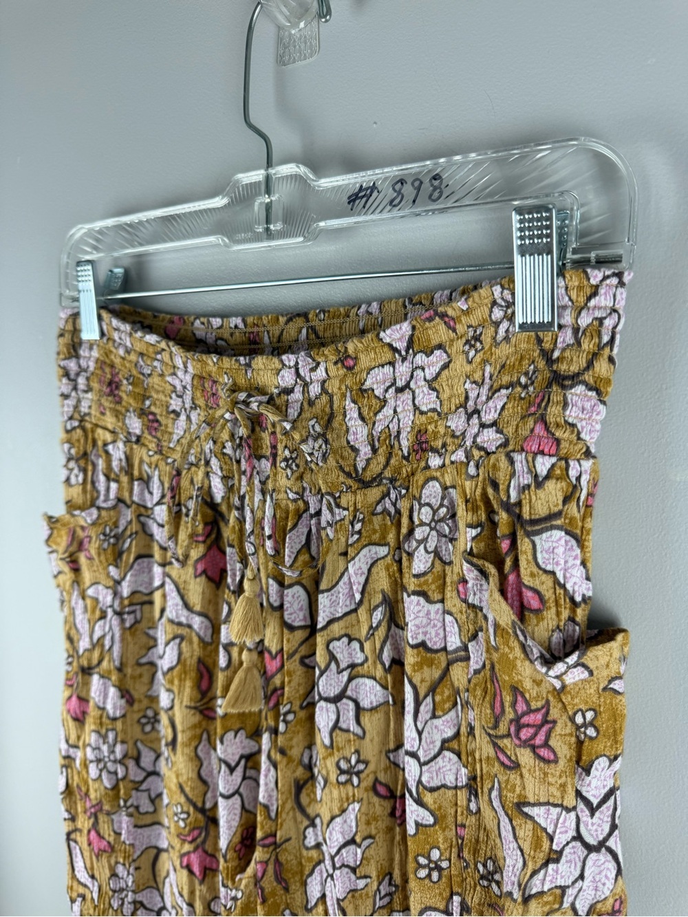 Aerie Women’s Yellow Brown Crinkle Gauze Smocked High Rise Beach Pants SZ M Boho